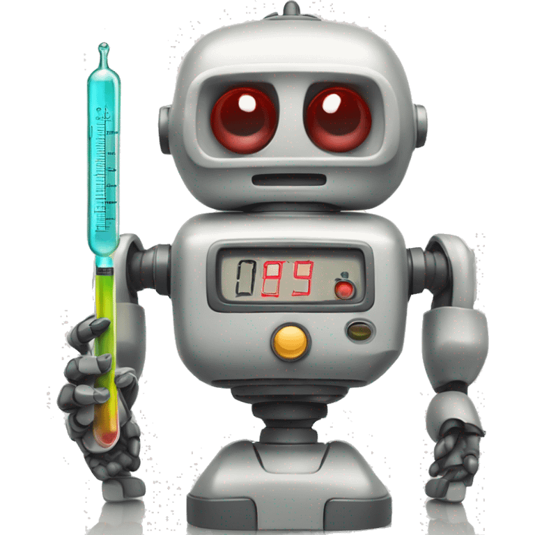 A sick retro robot with a thermometer in its mouth emoji