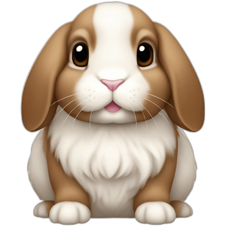 holland lop rabbit with floppy ears in apple iOS emoji style white underbelly but brown all over otherwise emoji