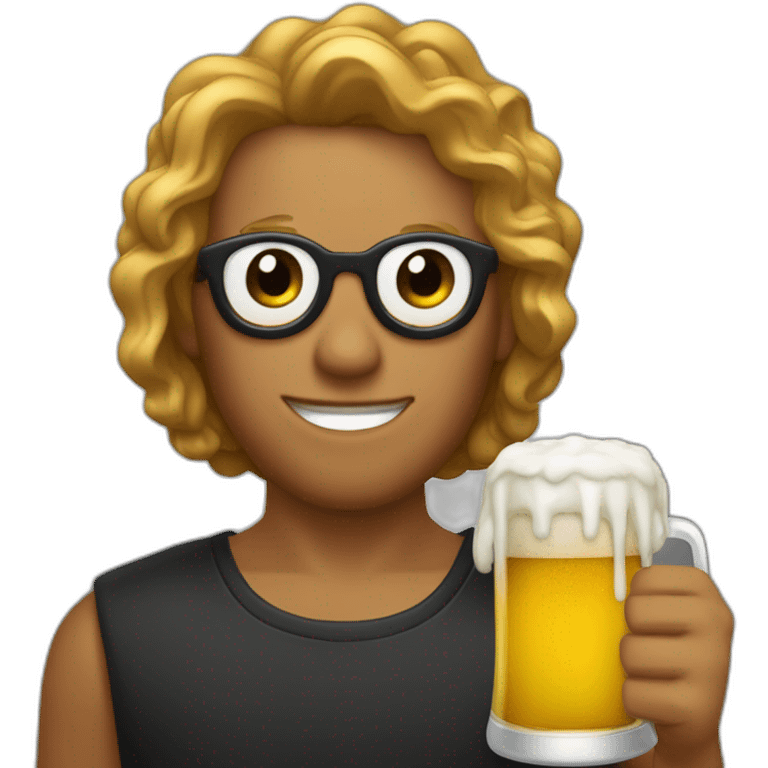 PERSONA DE LENTES Y PELO NEGRO SOSTENIENDO CERVEZA EN LA MANO emoji