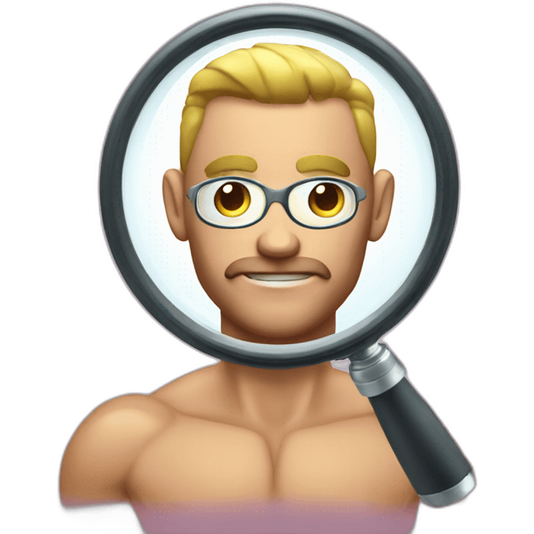 muscular man with see through magnifying glass emoji