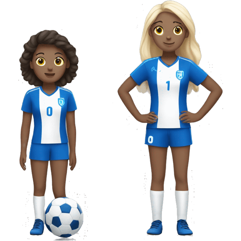  2 girls watching soccer in blue and white clothes emoji