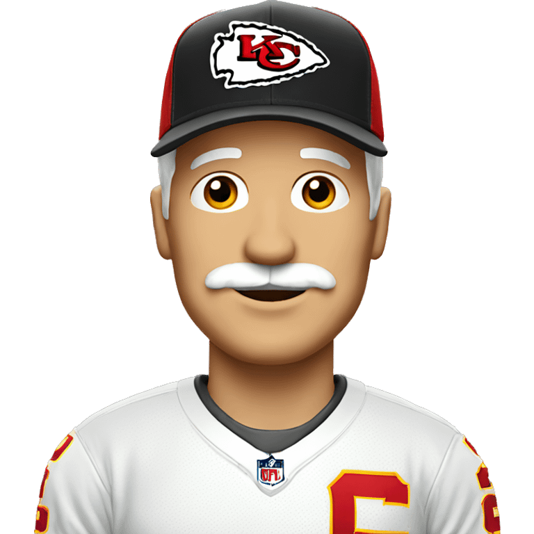 Blonde older man with mustache and Kansas City chiefs cap emoji