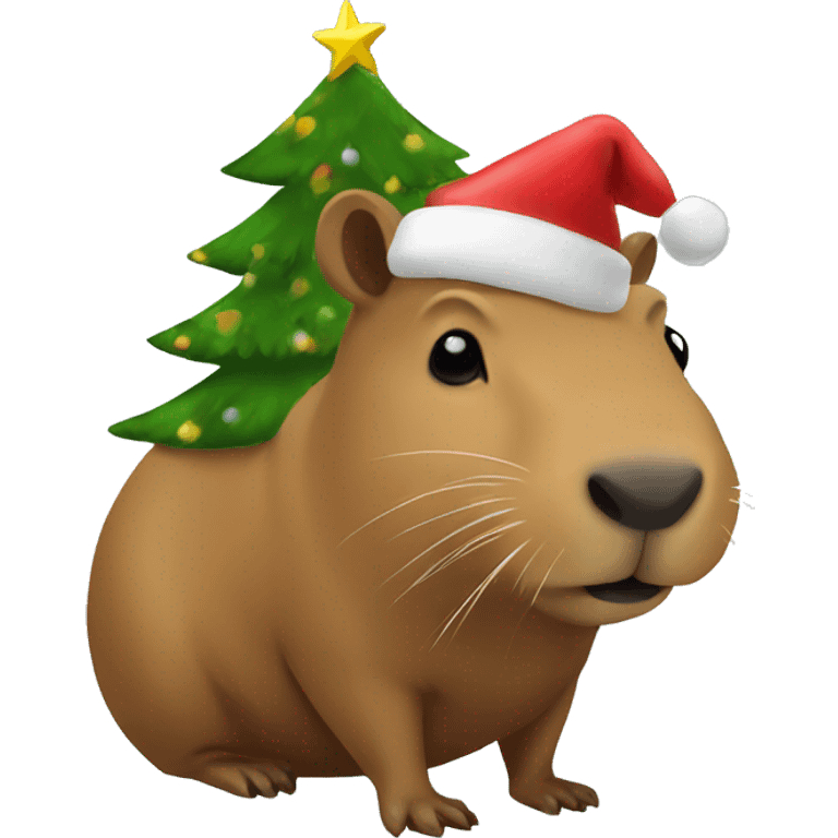 capybara with a Christmas tree emoji