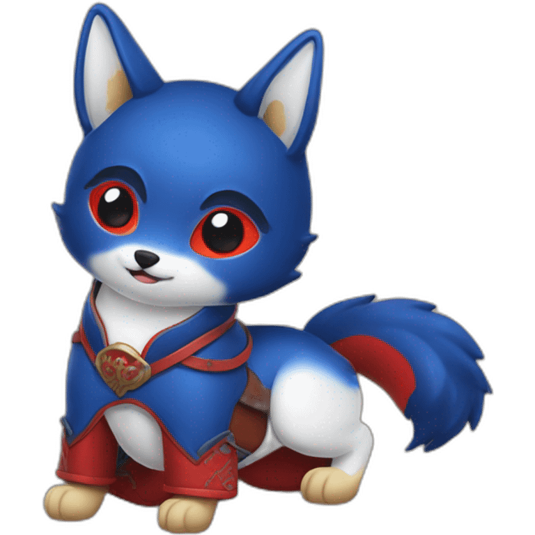 Deep blue kitsune with red saddle emoji