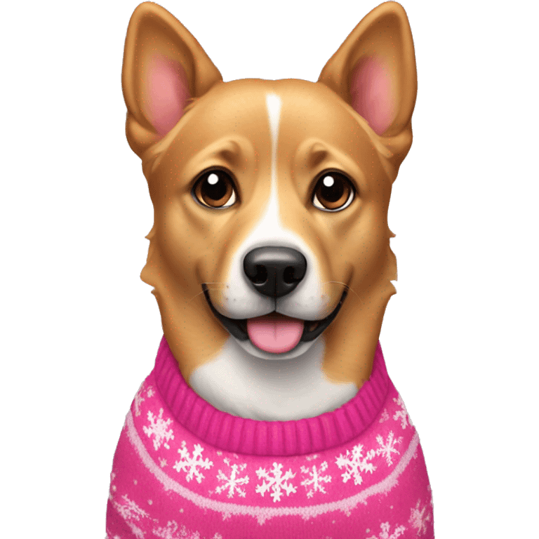 Dog wearing a pink Christmas sweater  emoji