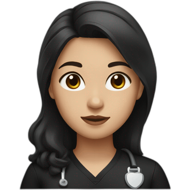 girl with middle part and dark brown hair in black scrubs emoji