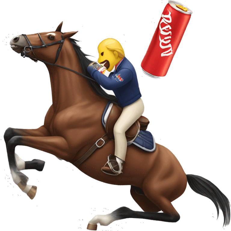 horse drinking red bull and a person is riding the horse emoji