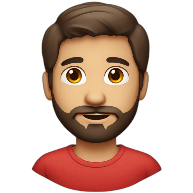 italian boy with red shirt, defined beard and dark brown short straight hair emoji