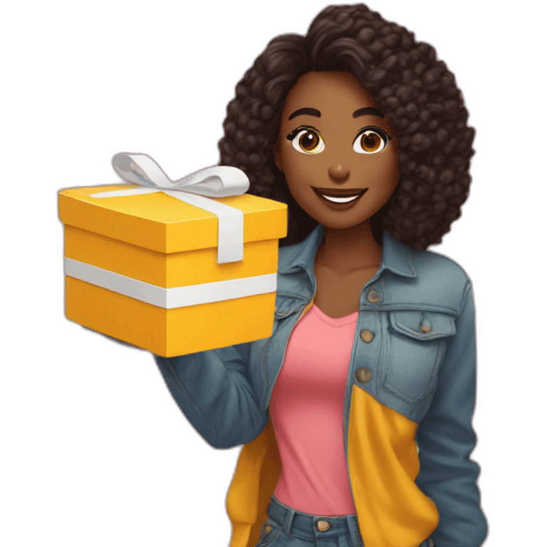 influencer taking a selfie holding a bright box in her arms emoji