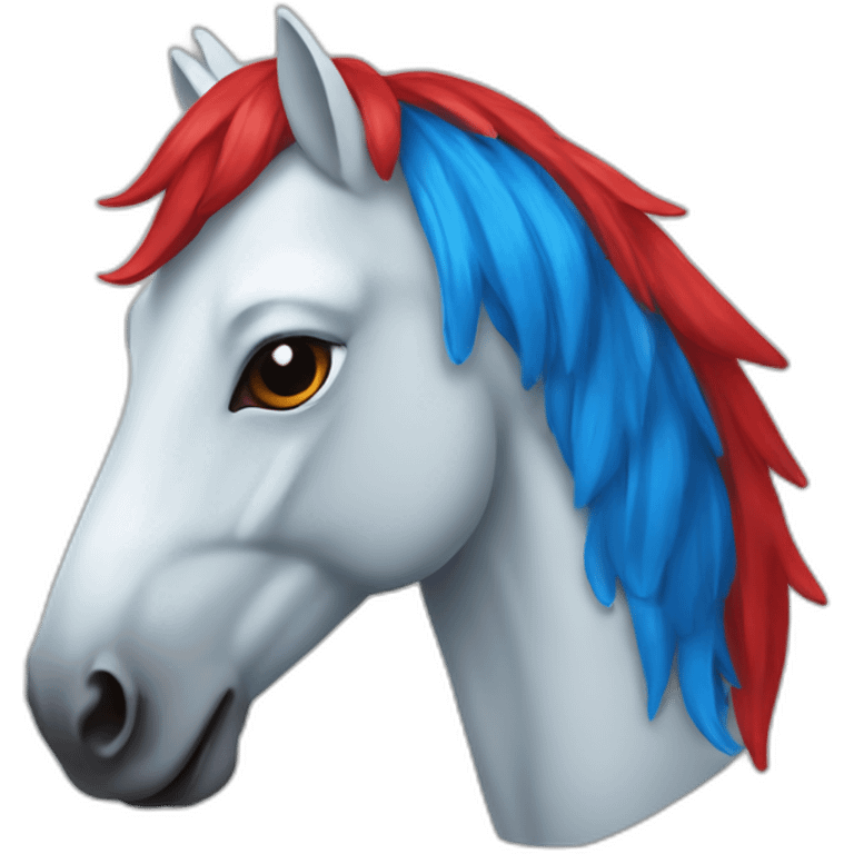 un cheval avec des oreilles rouges et bleu emoji