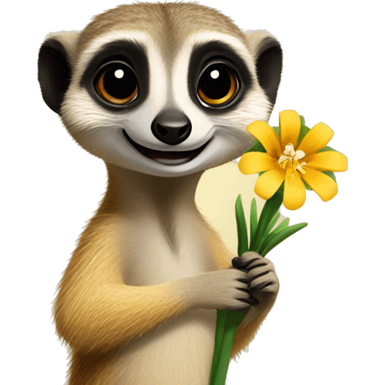 A Meerkat holding a Lillie flower emoji