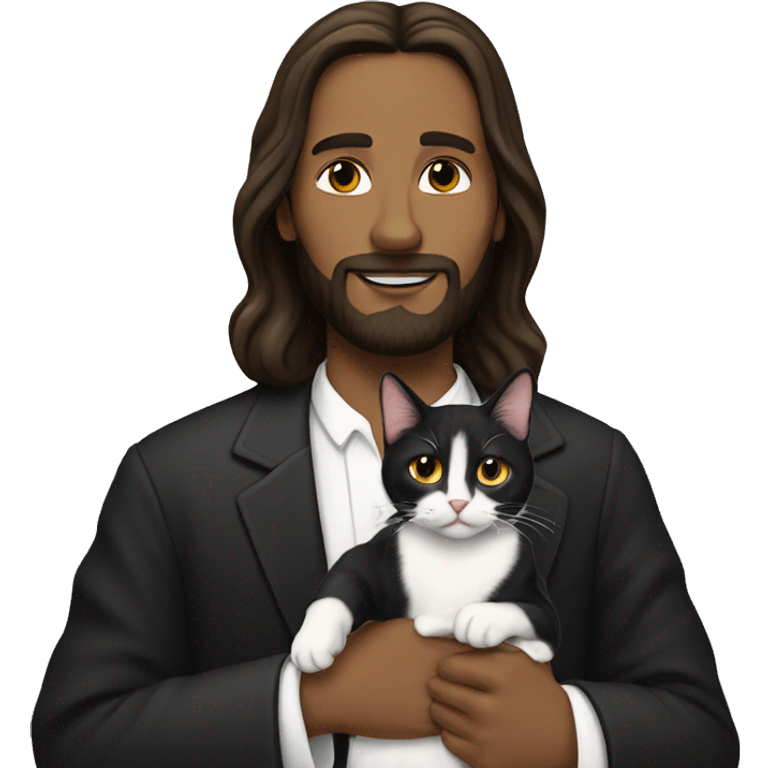 Jesus holding a tuxedo cat emoji