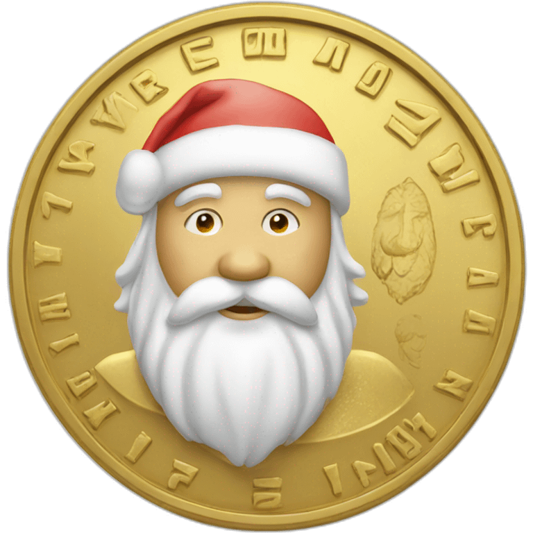 a gold coin on which Santa Claus is drawn emoji