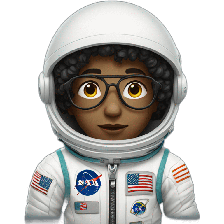 Boy with black short curly hear and glasses wearing a white astronaut suit emoji