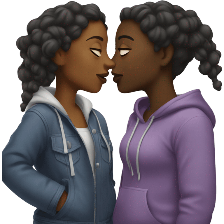 Two black girls kissing emoji