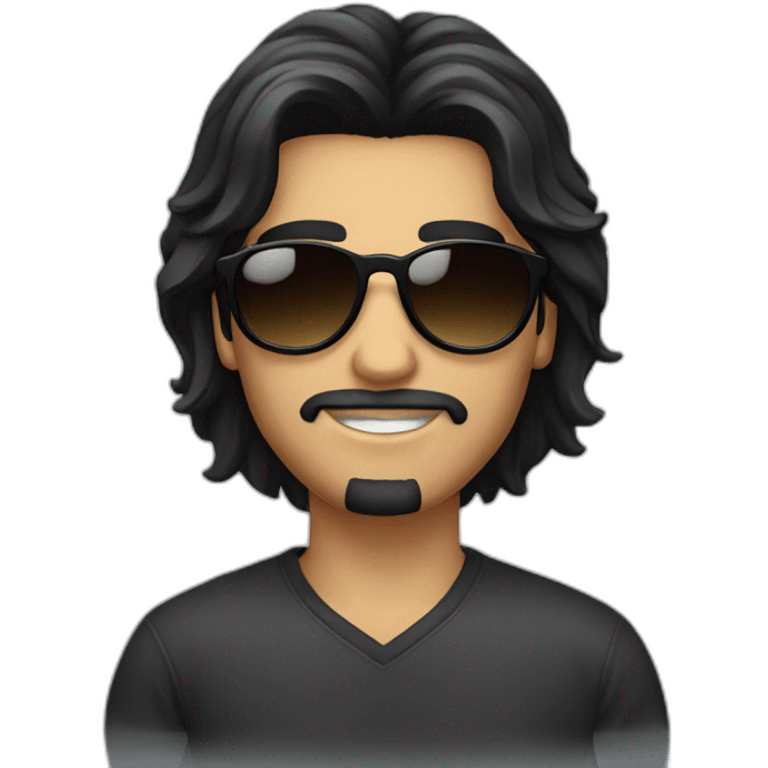 Long black hair Guy with round sunglasses emoji