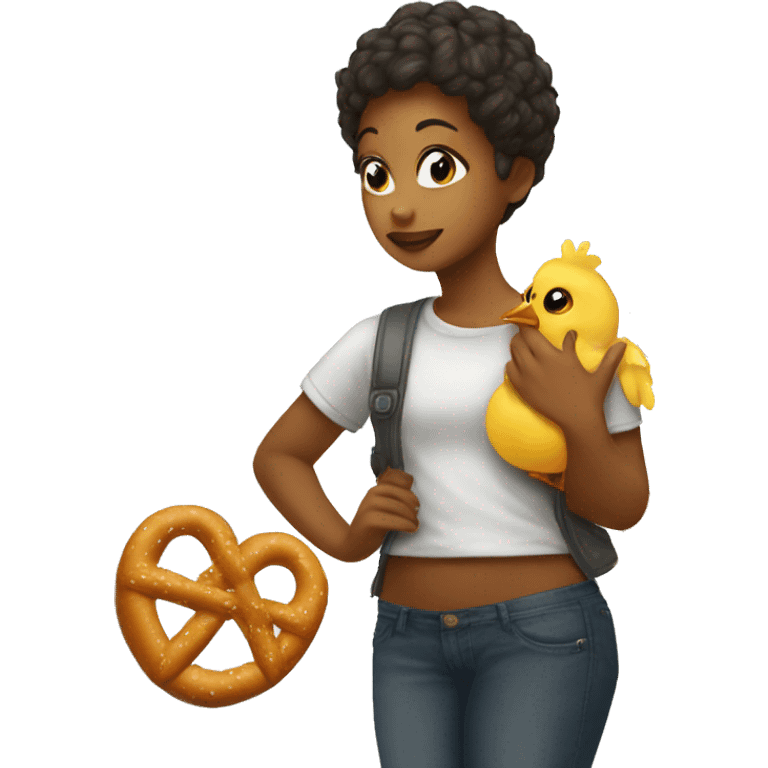 a chick kiss a pretzel emoji