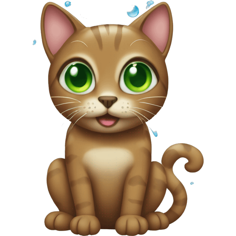 Brown cat with green eyes having a shower with bubbles  emoji