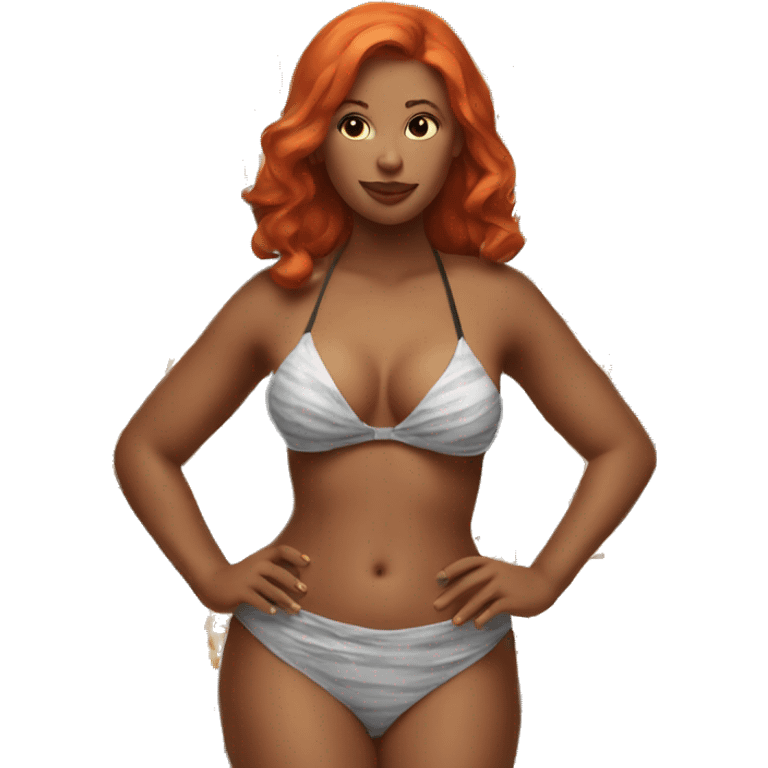 Curvy redhead woman sfw bikini body pose emoji