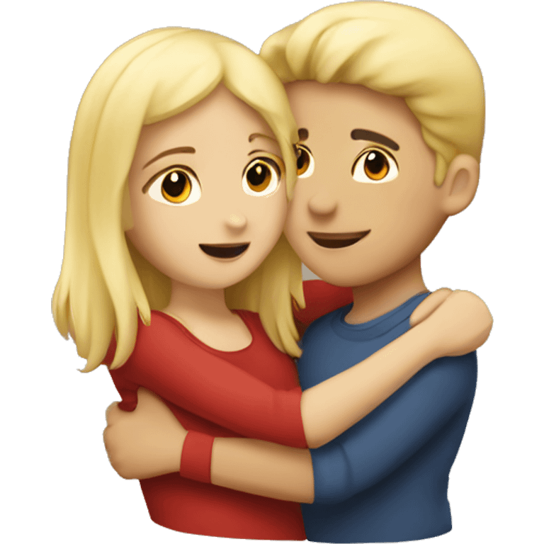 Blonde boy and brunette girl hugging emoji