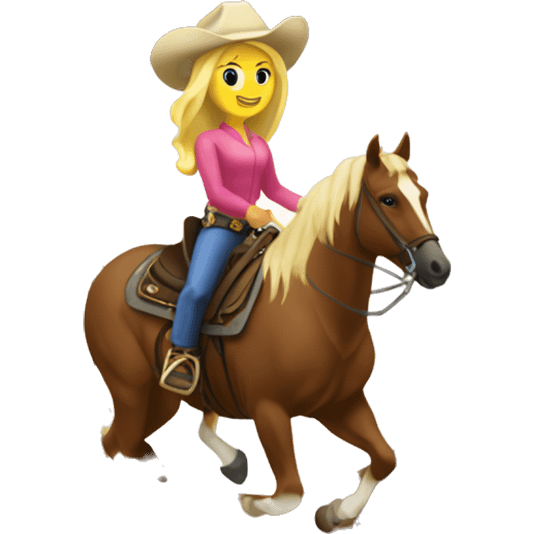 Barrel racer with blonde hair on brown horse  emoji