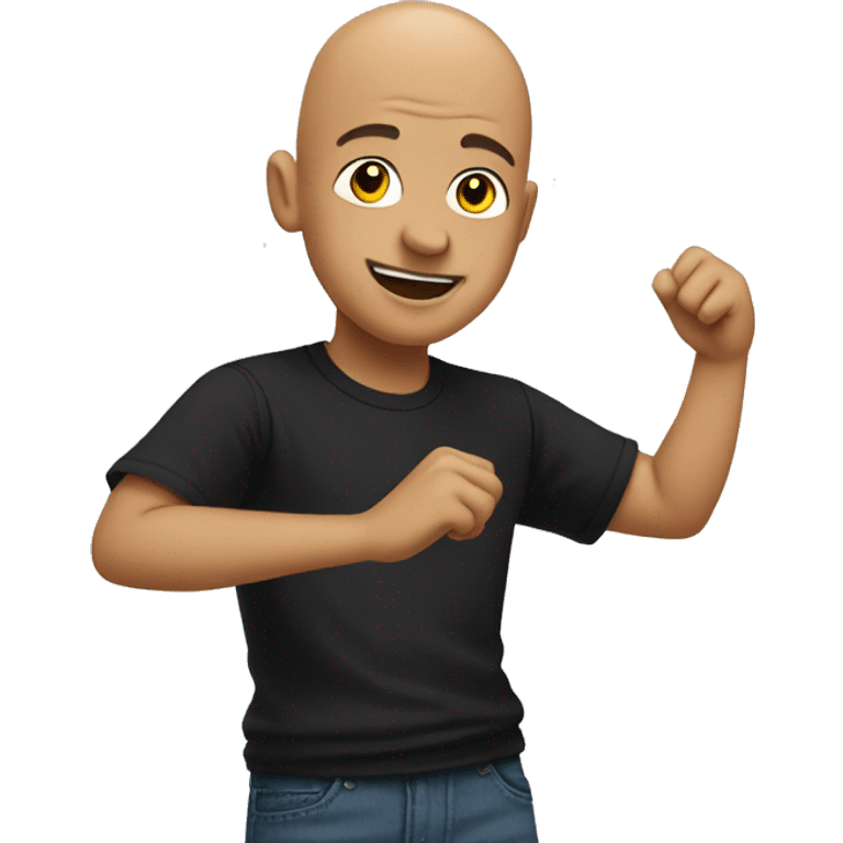 Bald boy in black t-shirt dancing emoji