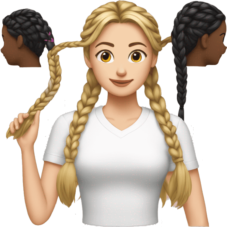 White Emma is braiding black Jenna’s hair emoji