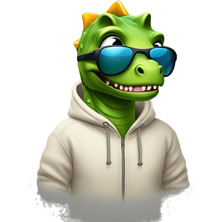 Dino mit Sonnenbrille und einem Kapuzenpulli  emoji