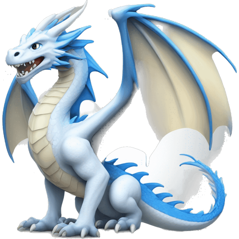 White dragon with blue wings and bluack flame  emoji