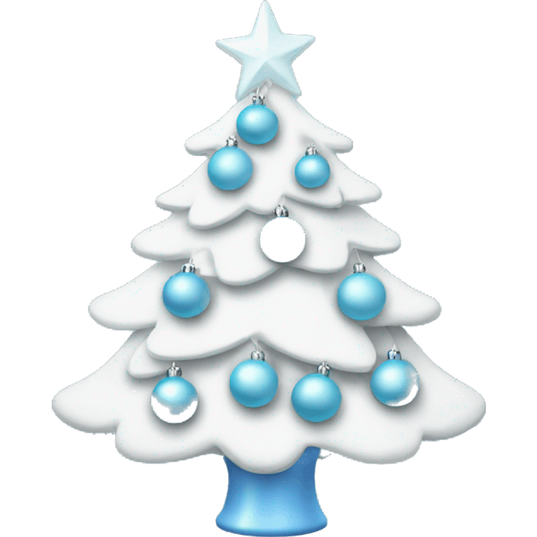 A white christmas tree with pastel blue ornaments emoji