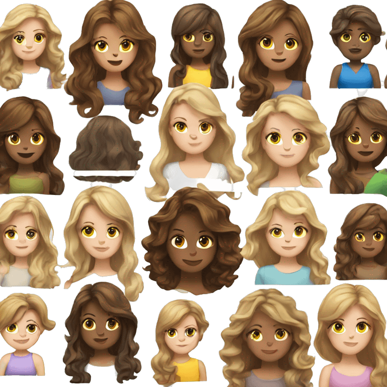 White girl with long wavy brown hair and bangs emoji