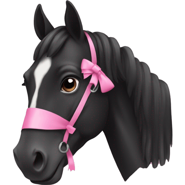 black horse with a pink bow  emoji