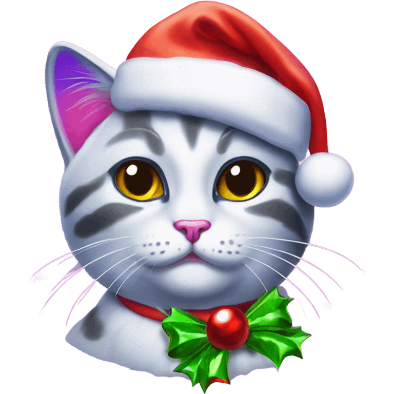 Lisa frank Christmas cat with Santa hat emoji