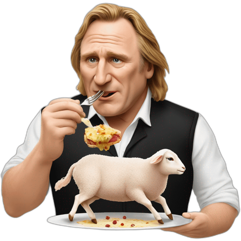 Gérard Depardieu eating a lamb emoji