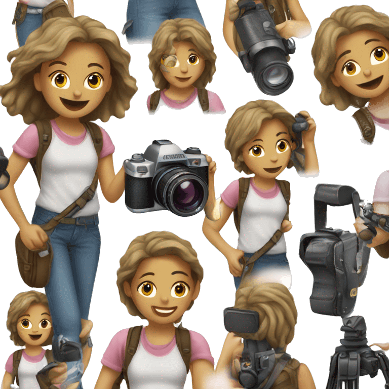 A backpaker girl with a photograf camera emoji