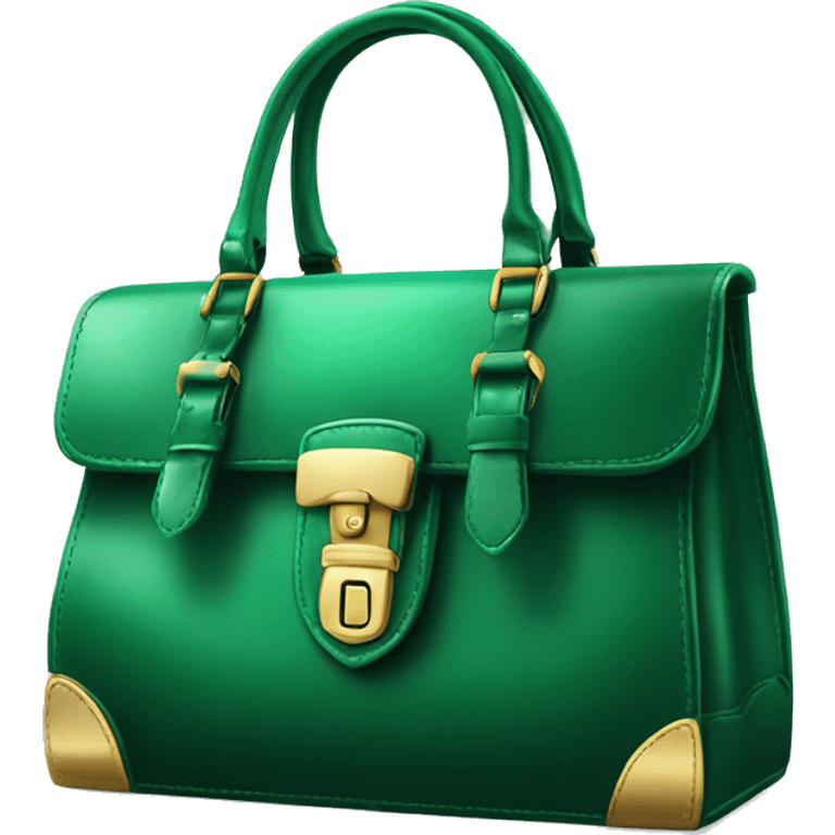 Realistic emerald green designer satchel purse. emoji