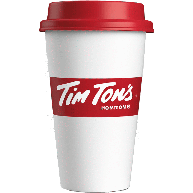 “Red Tim Hortons coffee cup with large white ‘Tim Hortons’ logo in script, black plastic lid, and a simple, clean design.” emoji