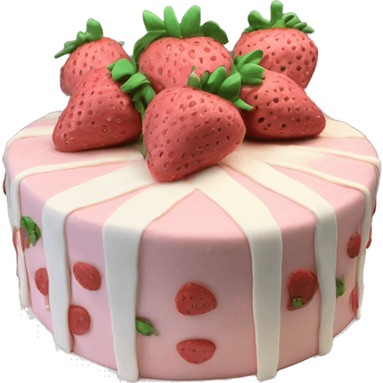 Light Pink strawberries and cream birthday cake with in bow emoji