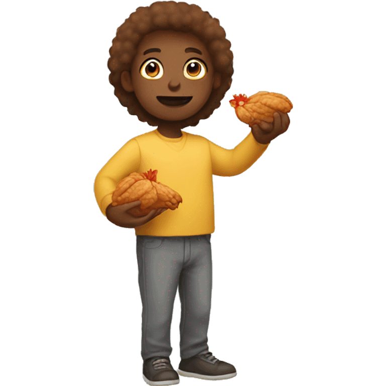 Person holding chicken wing emoji