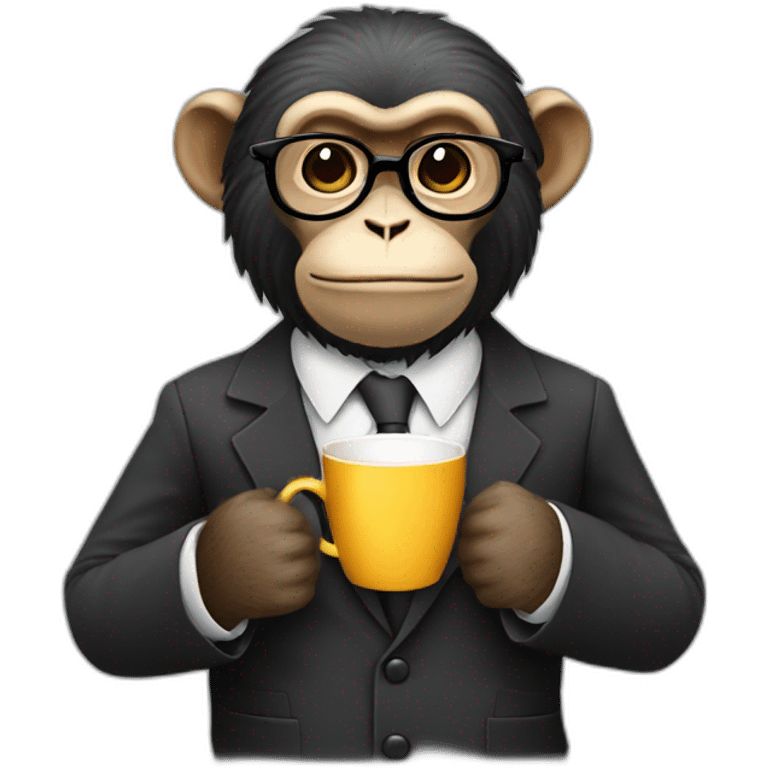 monkey professor with beard, mustace, glasses, suit drinking coffe emoji