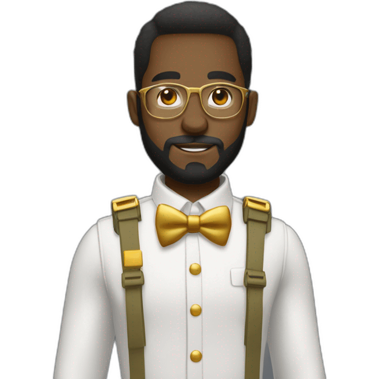 black soldier with beard, part in hair, white collared shirt, bow tie, gold glasses, bulletproof vest  emoji