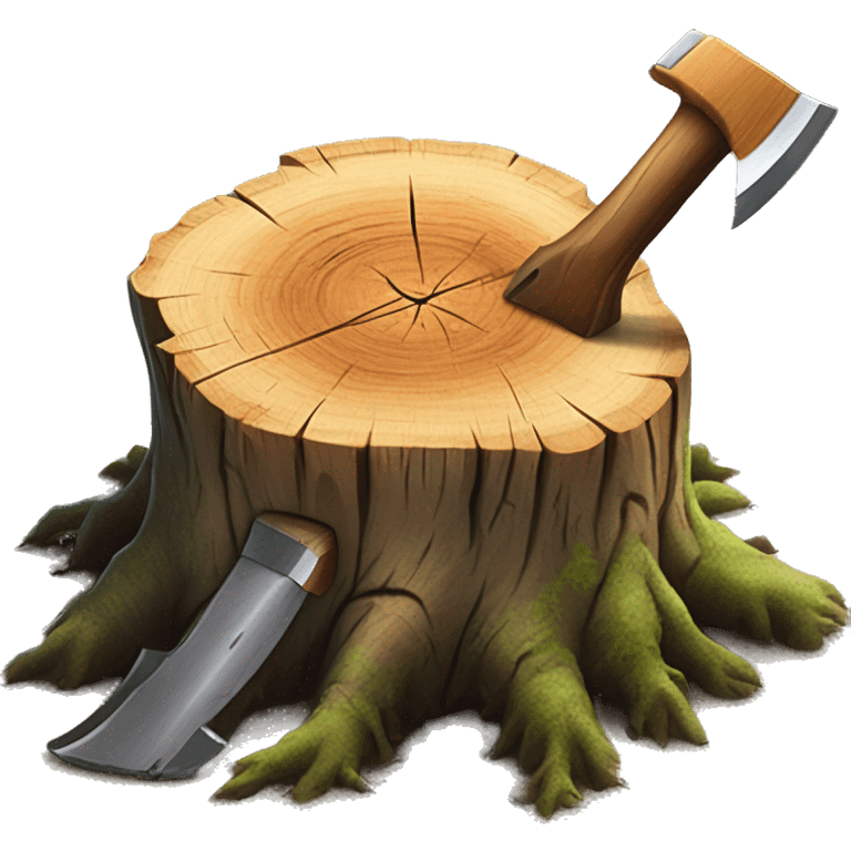 Tree stump with an axe cleaved in the top of the stump  emoji