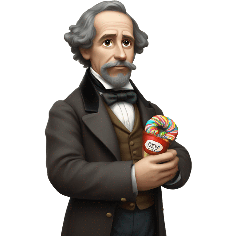 Charles Dickens holds a candy in his hand emoji