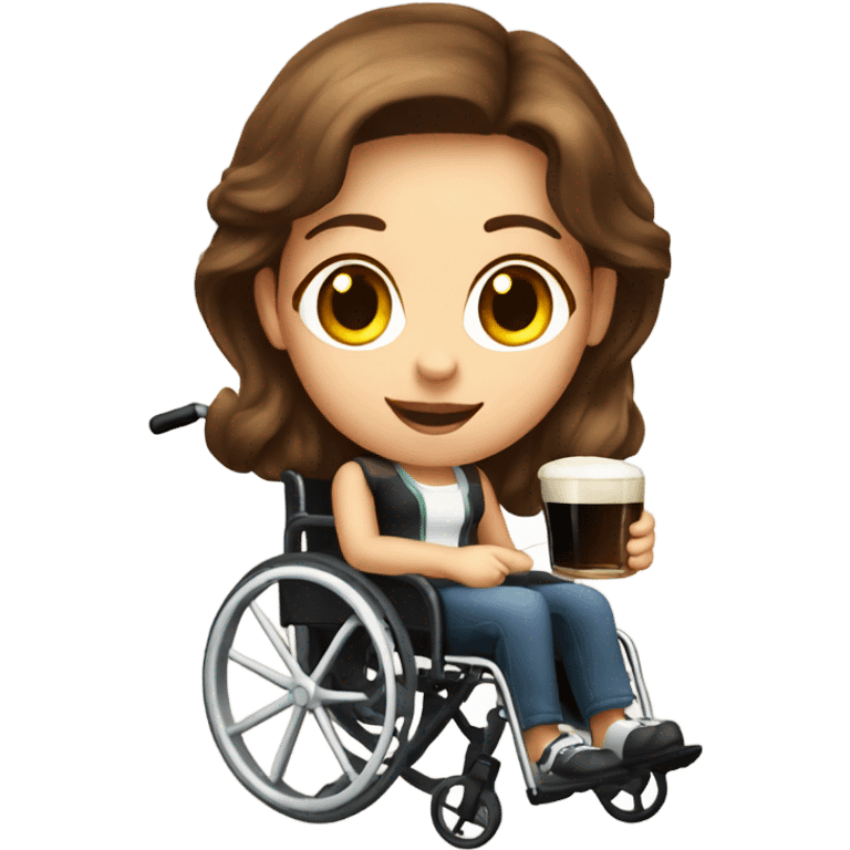 Hot Girl in wheelchair with brown hair drinking Guinness  emoji