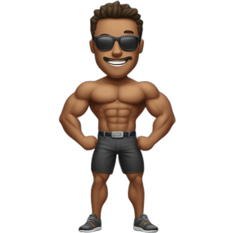 a man flexing muscle and smiling and sunglasses emoji