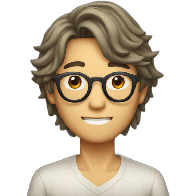 korean guy with curtains hair and glasses emoji