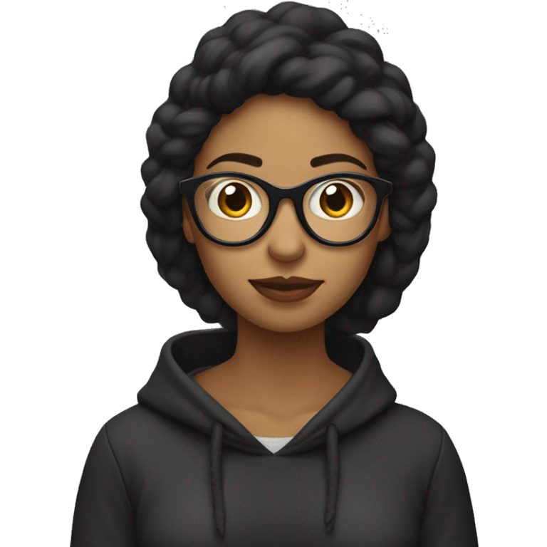 Mujer con sudadera negra y lentes oscuros emoji