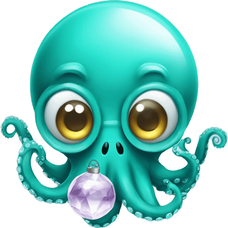 Turquoise cute octopus with a surgical mask and a crystal ball emoji