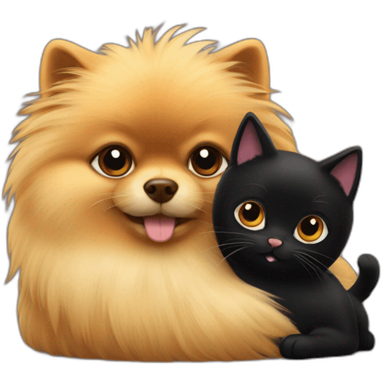 pomeranian and black cat hug emoji