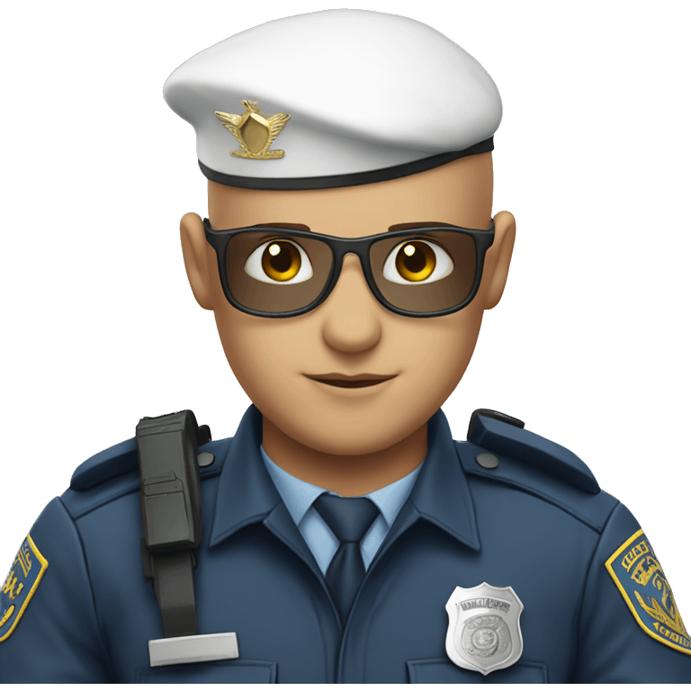 A WHITE Police man bald with blue uniform and cap with Big ANGEL WINGS emoji